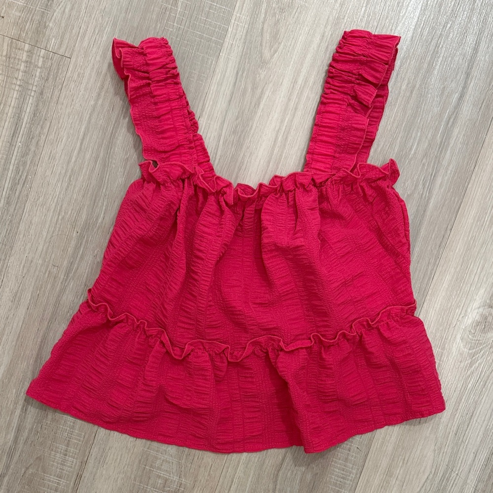 Hot pink Ruffled Sleeveless Top
